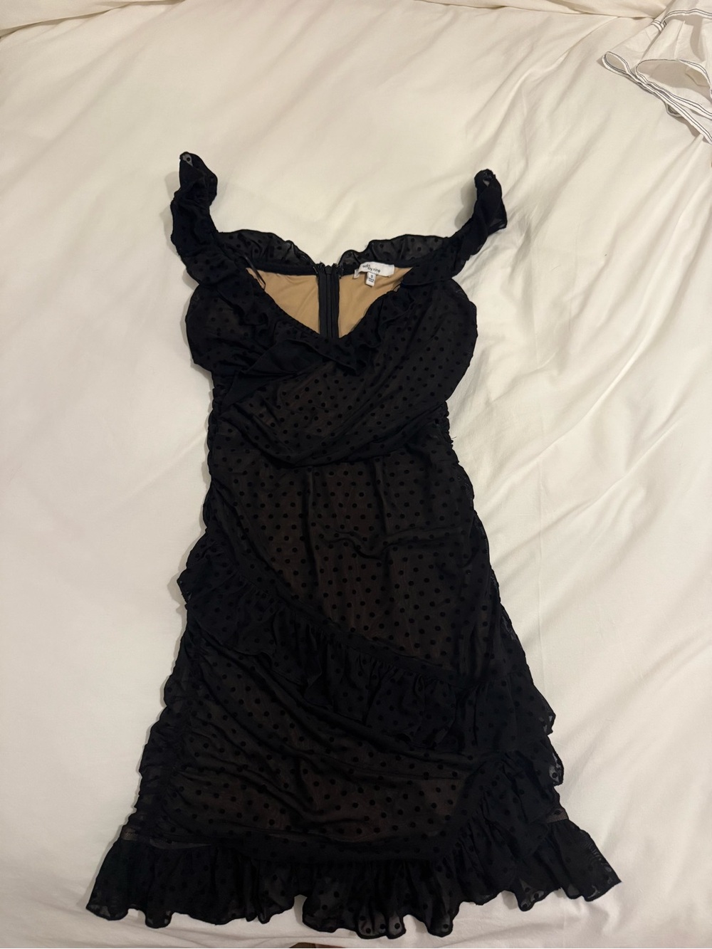 Black Polka Dot Ruffle Mini Dress — Sheer Overlay
